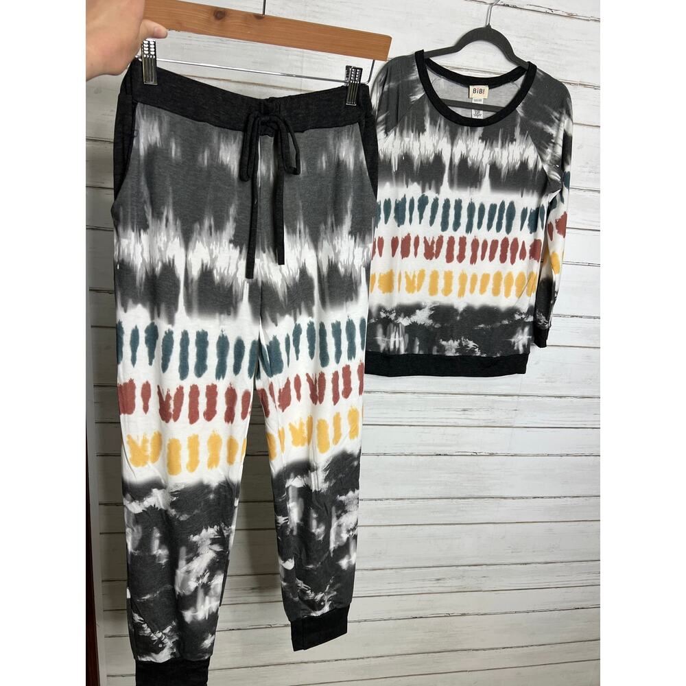 BIBI Tie Dye Lounge Set Women Small Jogger Pants Matching Top Boho Casual Set